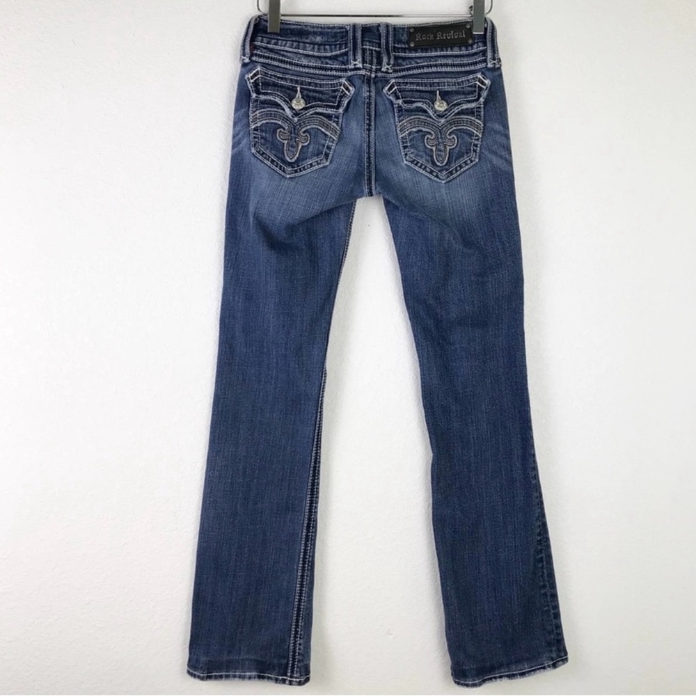 Rock Revival Debbie Boot Low Rise Button Flap Pockets Contrast Stitch Jeans 27